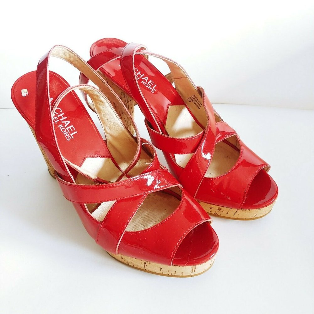 Michael Kors Red Leather Slingback Open Toe Shoes